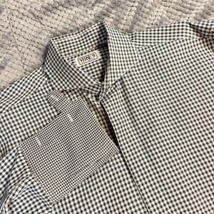 Verse9 Mens Gingham Dress Shirt Black White French Cuff Spread Collar 16-16.5 36